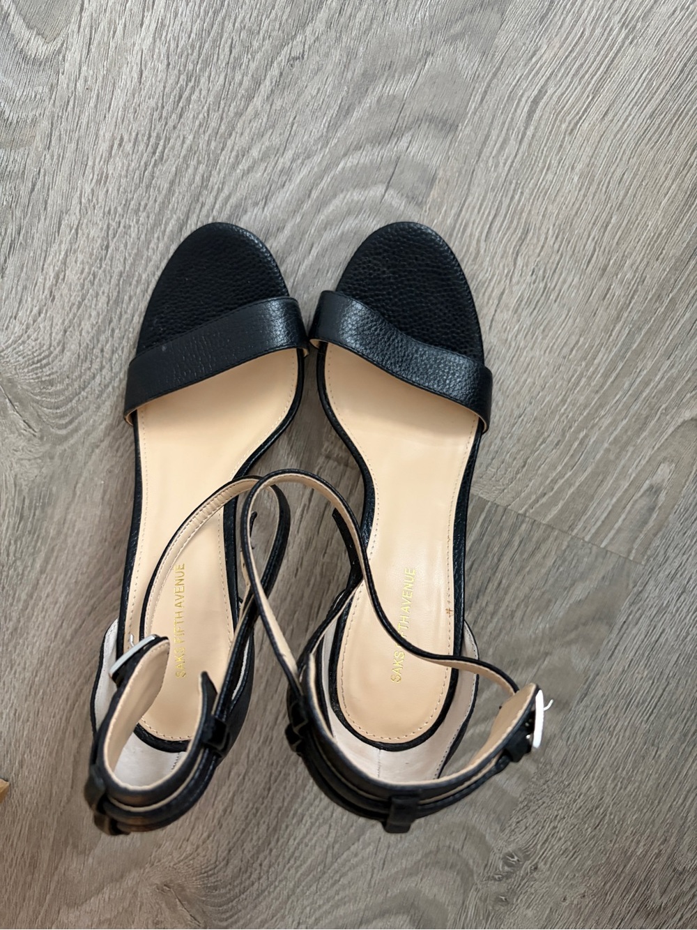 Saks Fifth Avenue Classic Black Leather Open-Toe Ankle Strap Sandals Sz 8.5